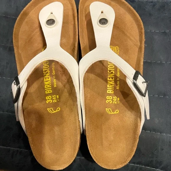 Birkenstock White and Tan Sandals - Picture 1 of 3